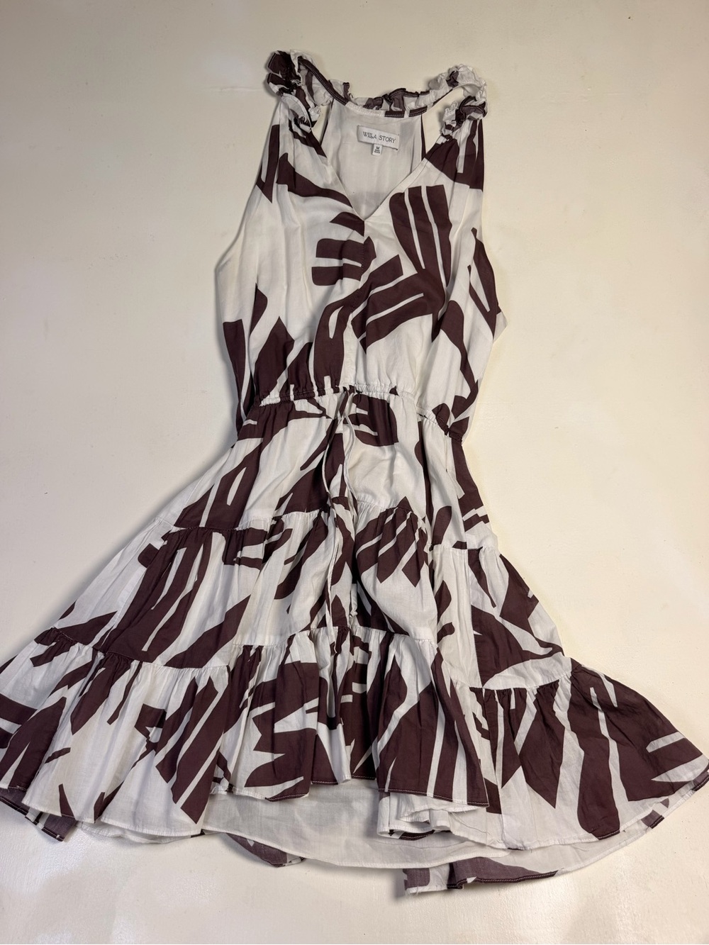 VILA White Midi Dress with Brown Abstract Print